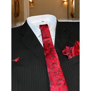 Men’s 3 Piece Tie Set Red Black Floral 57.5"x3.25"